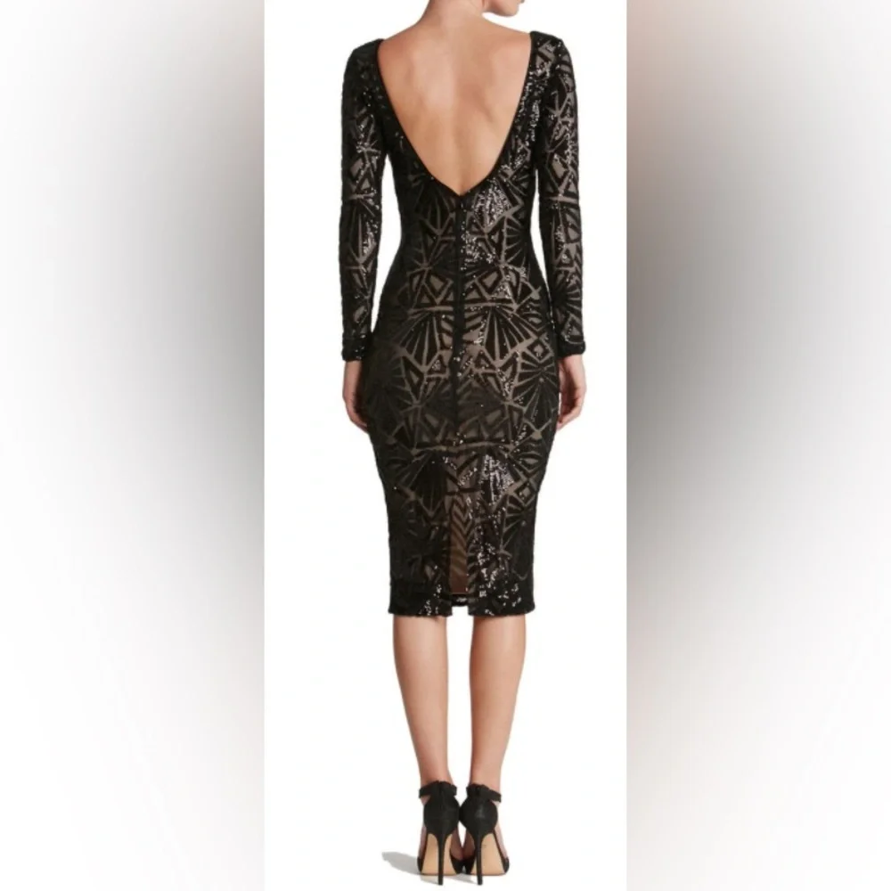 Dress the Population Emery Black Sequin Long Sleeve Dress sz S nwt - Picture 6 of 6